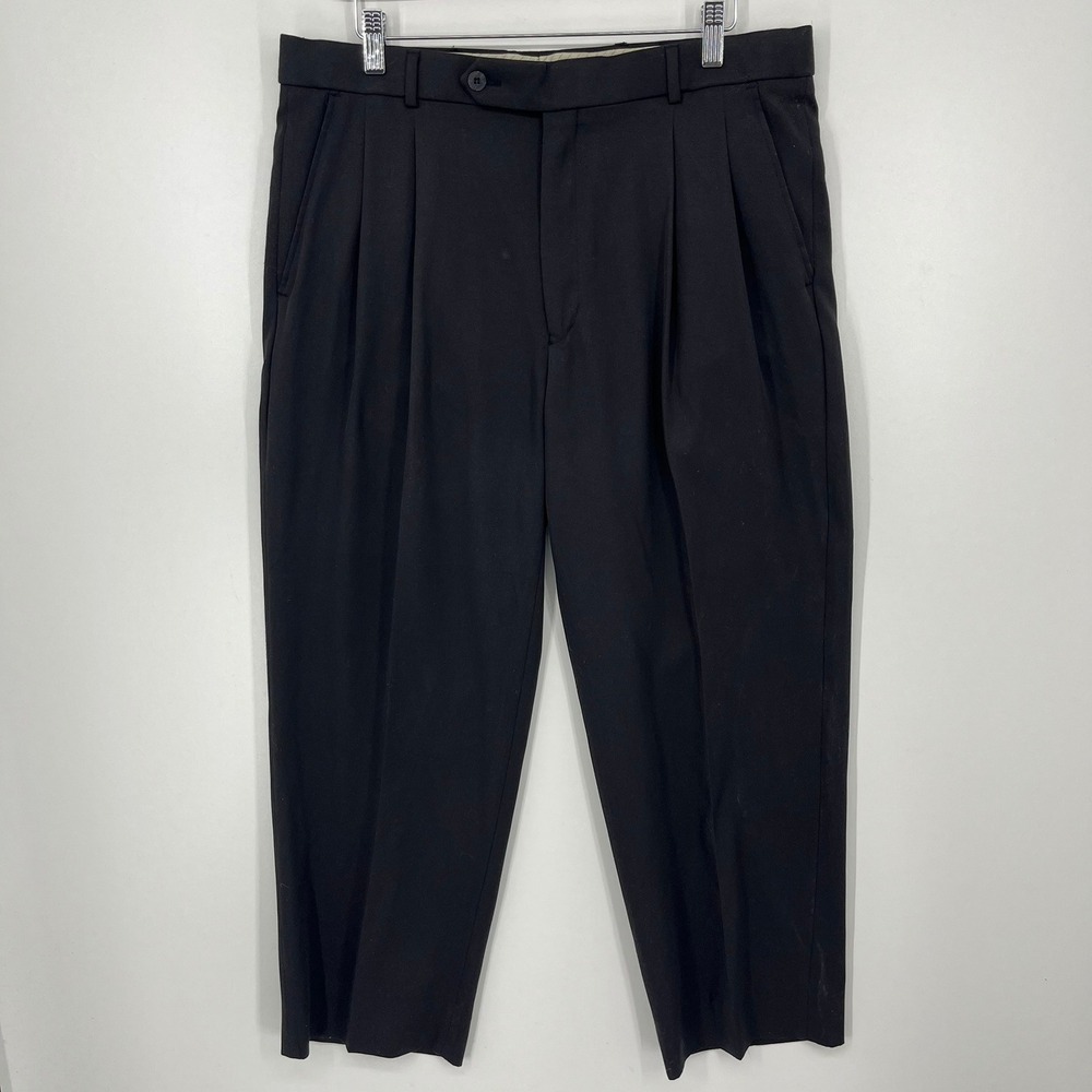 Patrick James West Coast Classic Men Black Pleated Microfiber Trousers 36